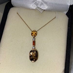 Smoky Quartz Necklace 10k chain